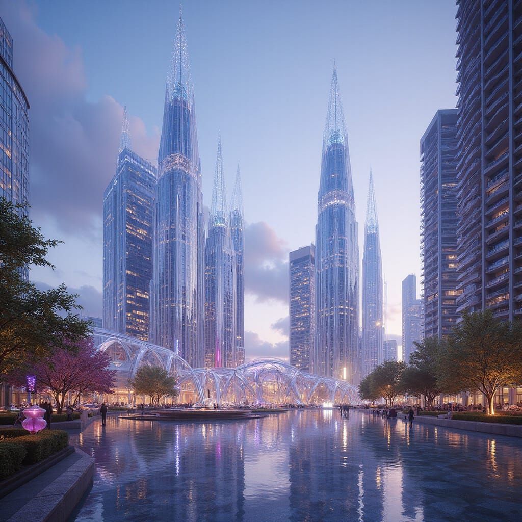 Surreal Futuristic Plaza Radiates Kaleidoscope of Colors