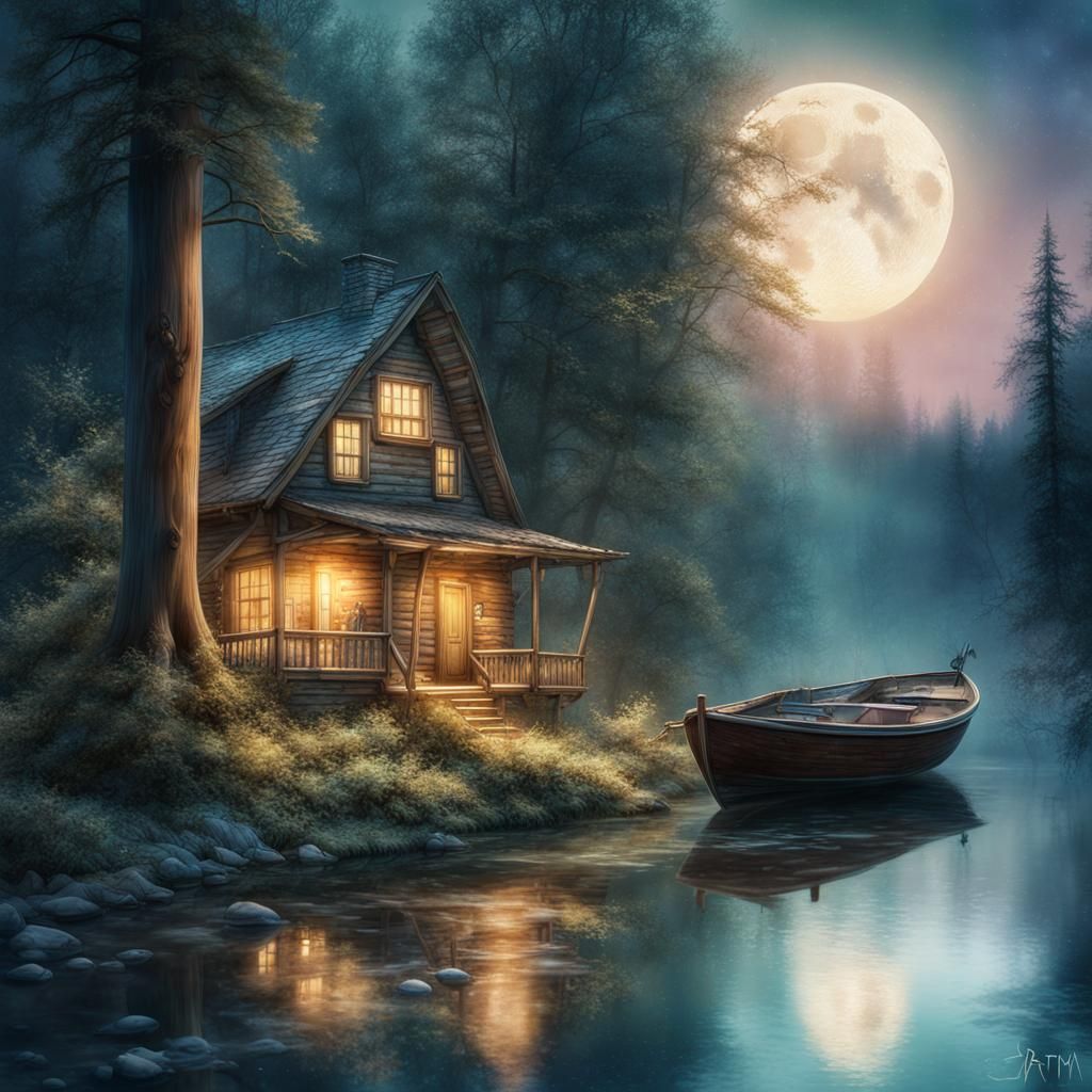 Whimsical house on bank of river