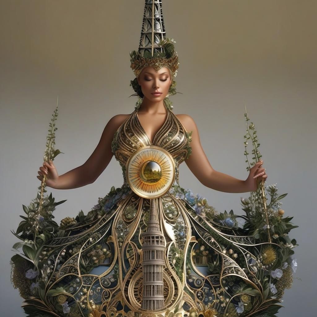 Elegant Woman in Snail Dress Botanical Art