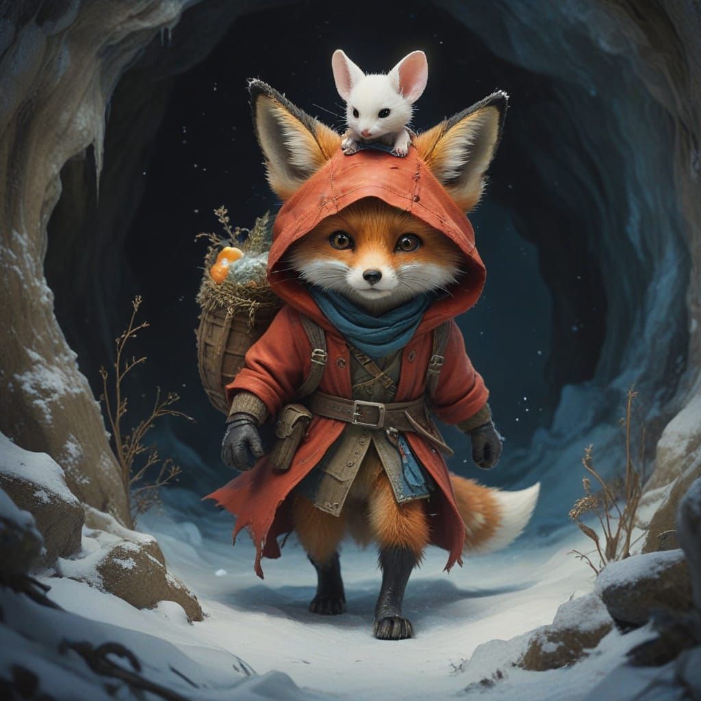Fox walking through a Cavern