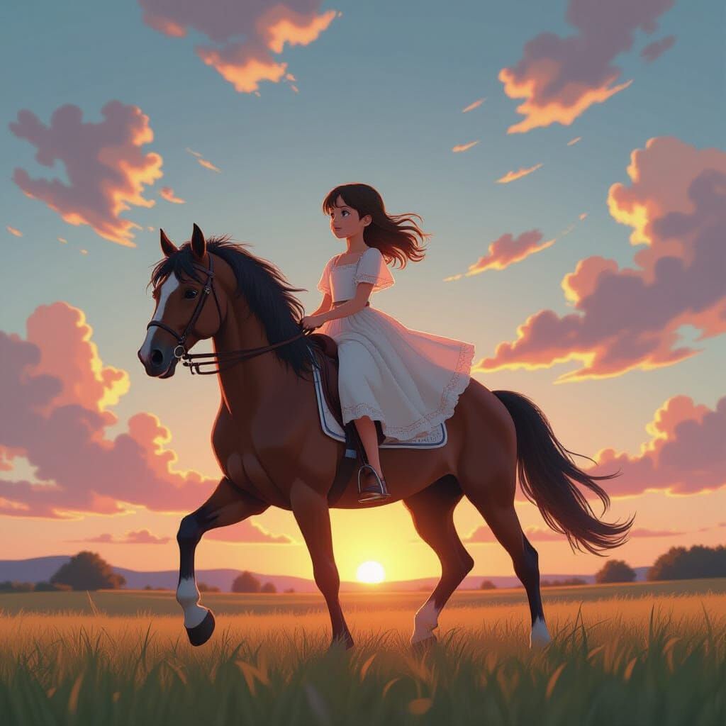 Girl Rides Horse in Studio Trigger Style