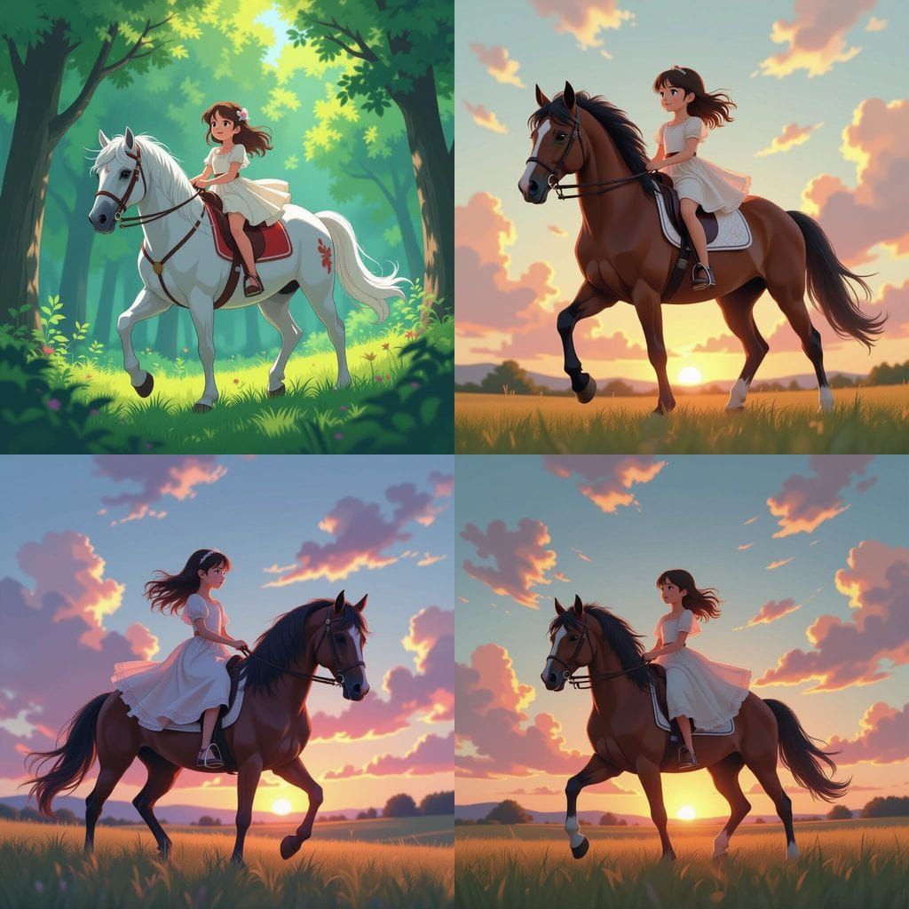 Anime Girl Riding a Horse in Cel-Shaded Style