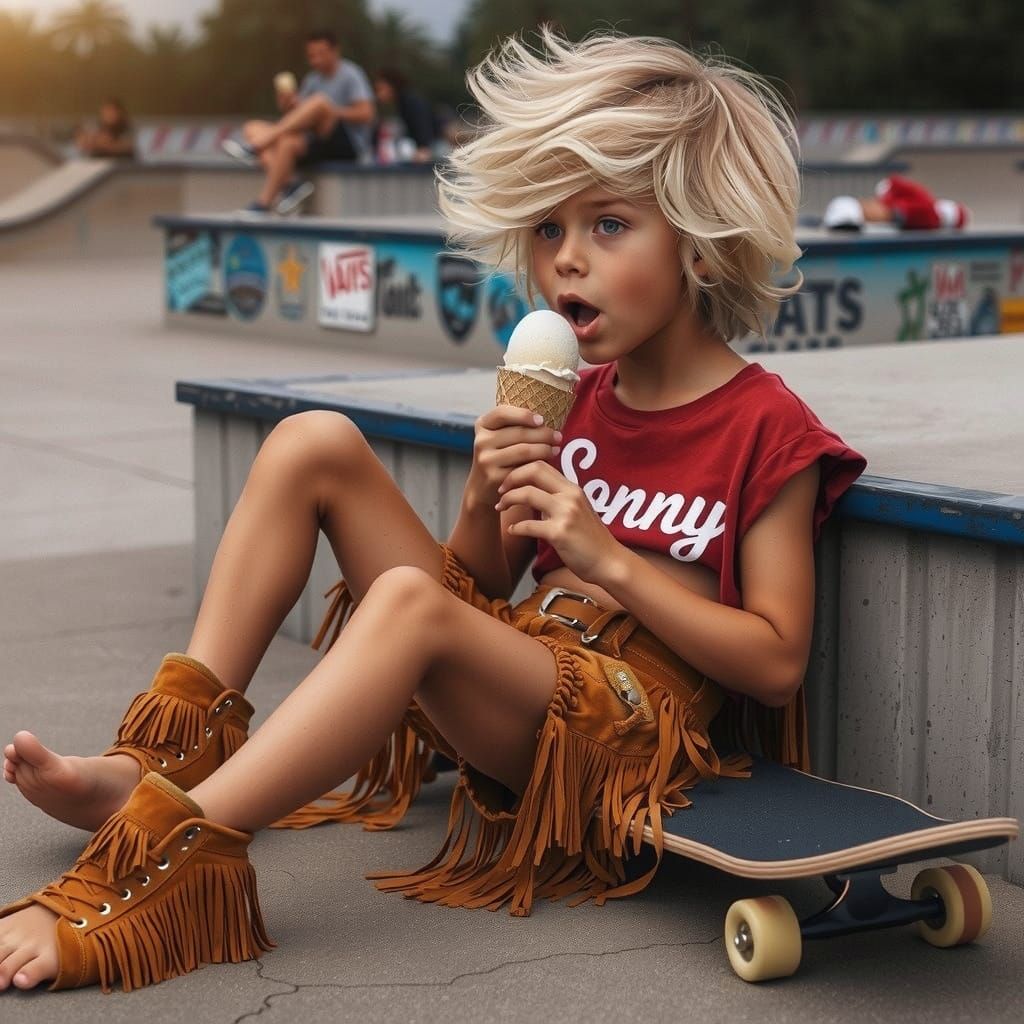 Vibrant Skateboarder in a Sun-Kissed Urban Landscape