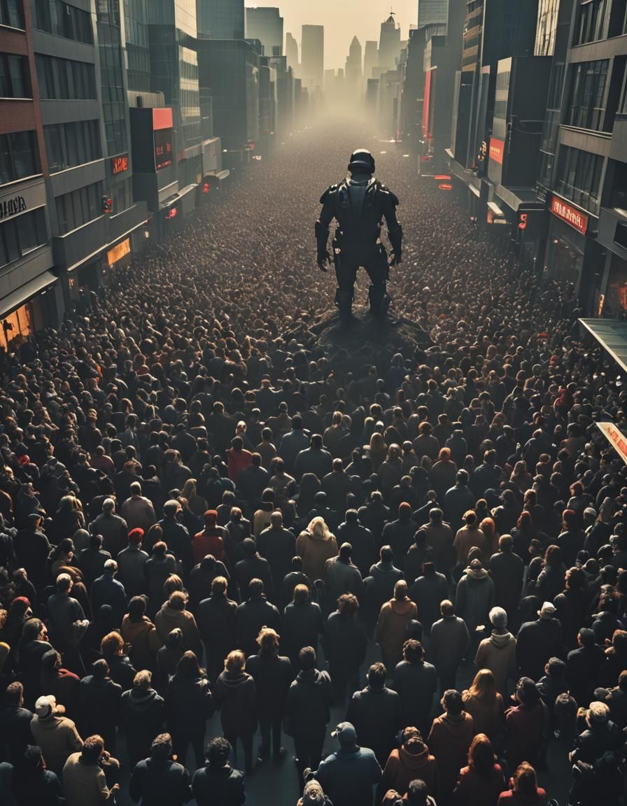 Giant Silhouettes Watch Cityscape in Cinematic Style