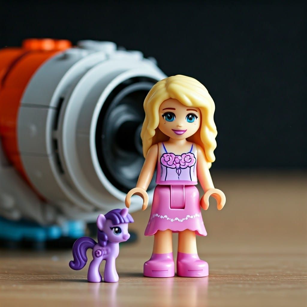 Adorable Lego Minifigure Girl with Sparkling Eyes in Space