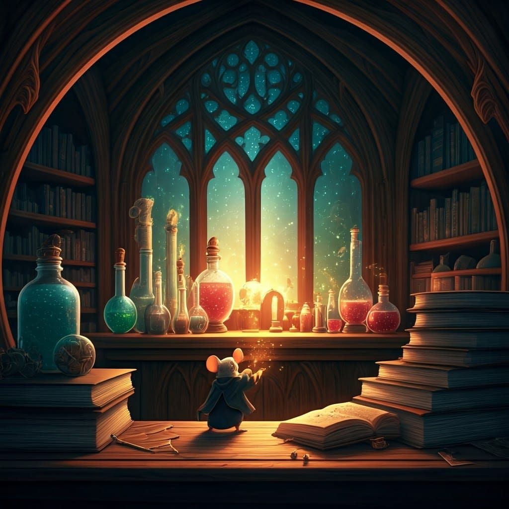 Whimsical Wizard's Study in Fantasy Style