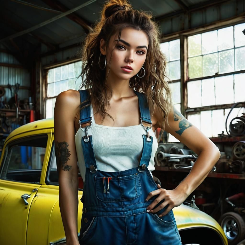 Car Mechanic Woman in Anime Style