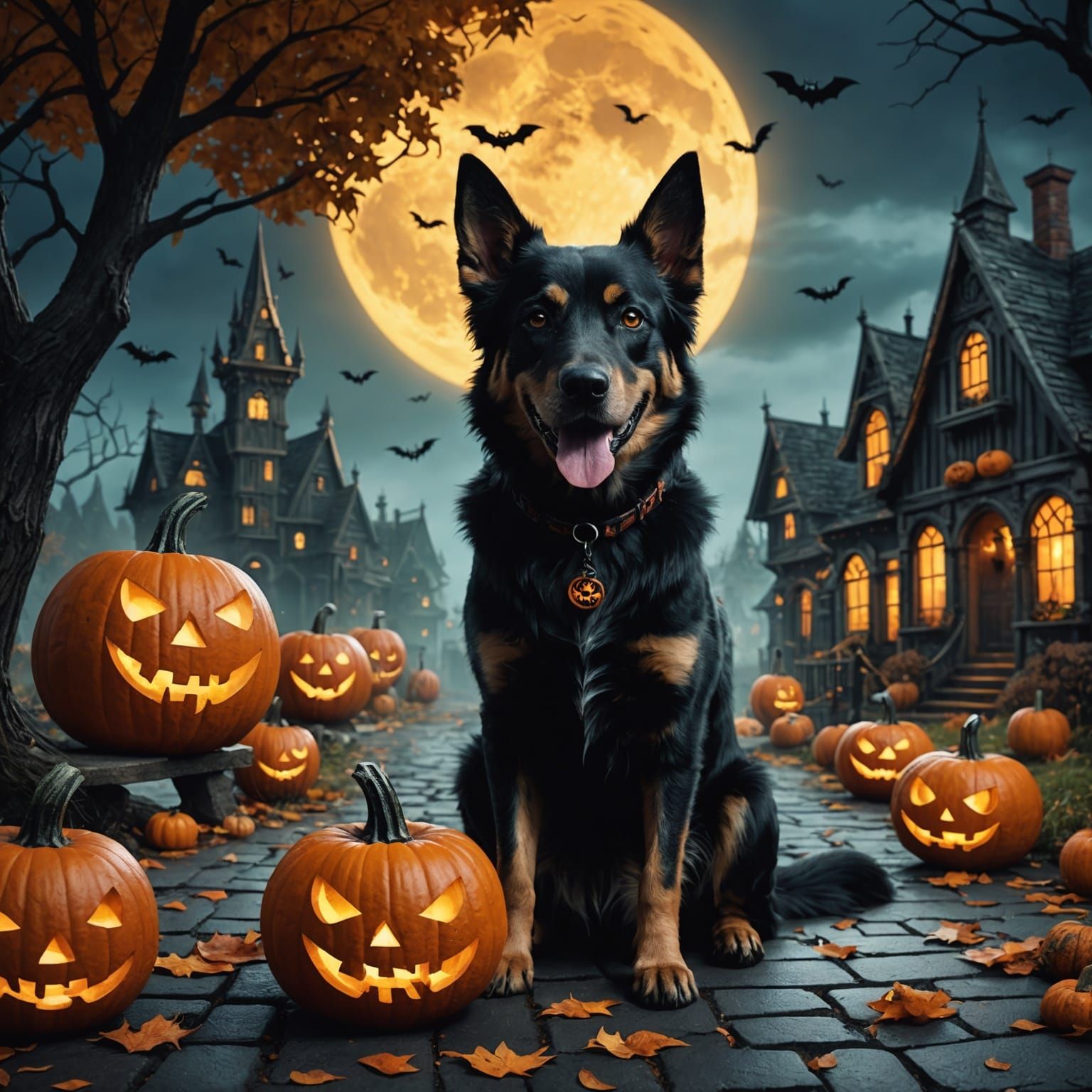 Dogs Celebrate Halloween: Detailed Matte Painting