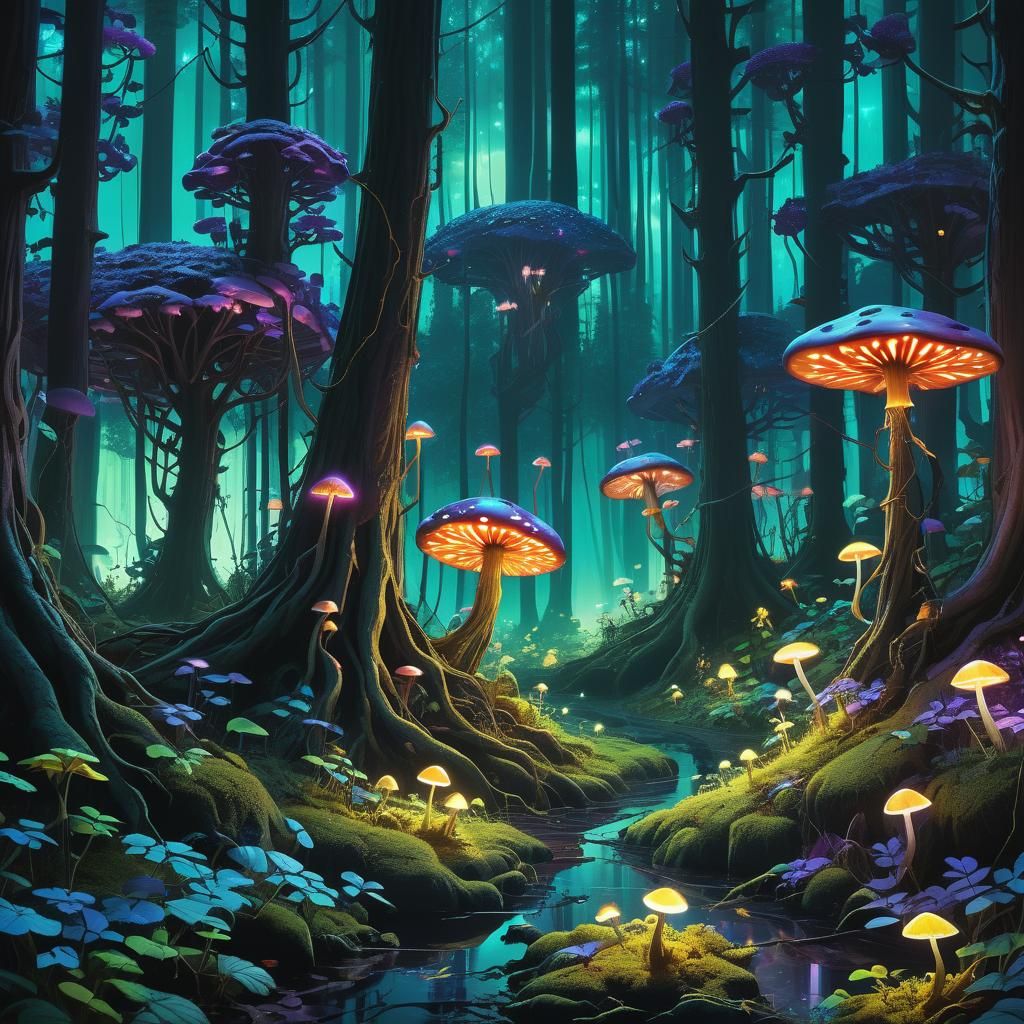 Magical Glowing Forest Inspired by Digital Matte Painting
