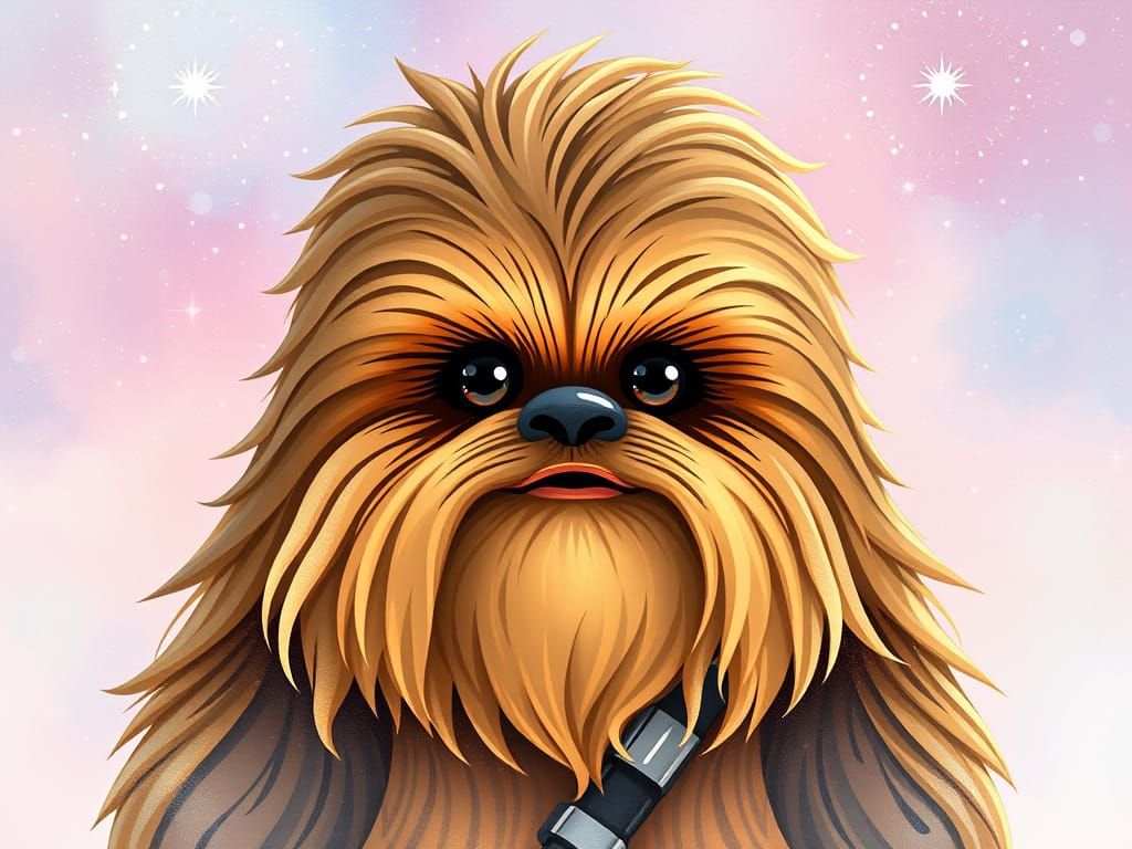 Kawaii Chewbacca in Pastel Galaxy: Digital Art