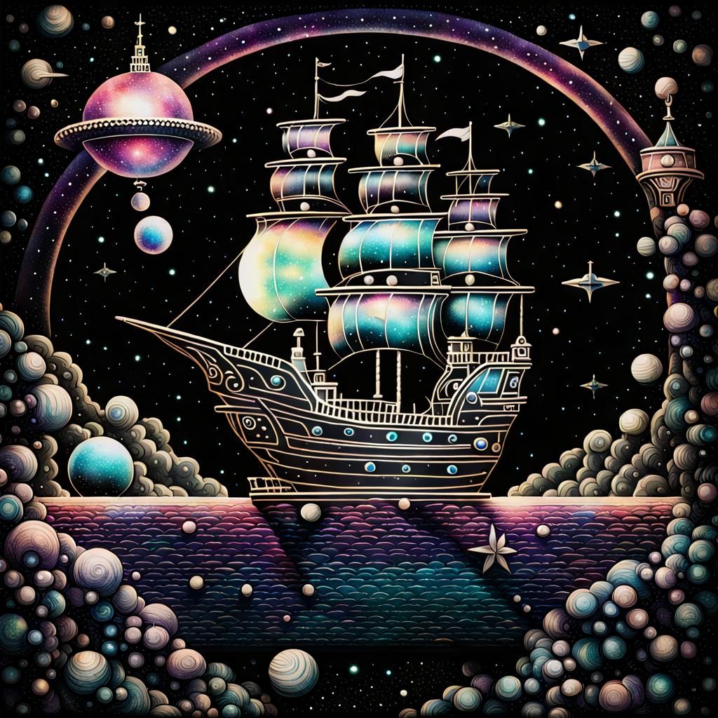 Bejeweled Galactic Oasis Pirate Ship Silhouette