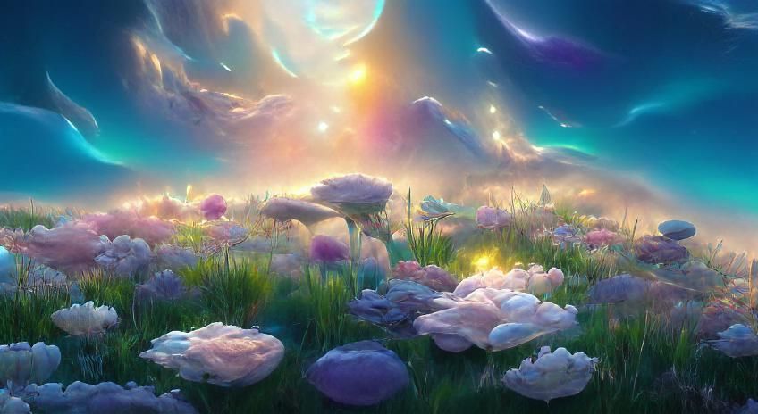 Iridescent Alien Landscape with Luminous Stars