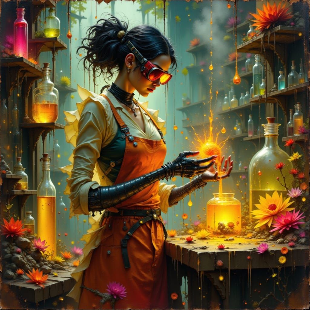 Cyberpunk Bio-Alchemist in Oil Painting Style