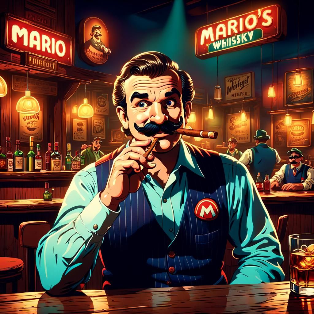 Mario Bros Smoking Cigar in Retro Pop Art