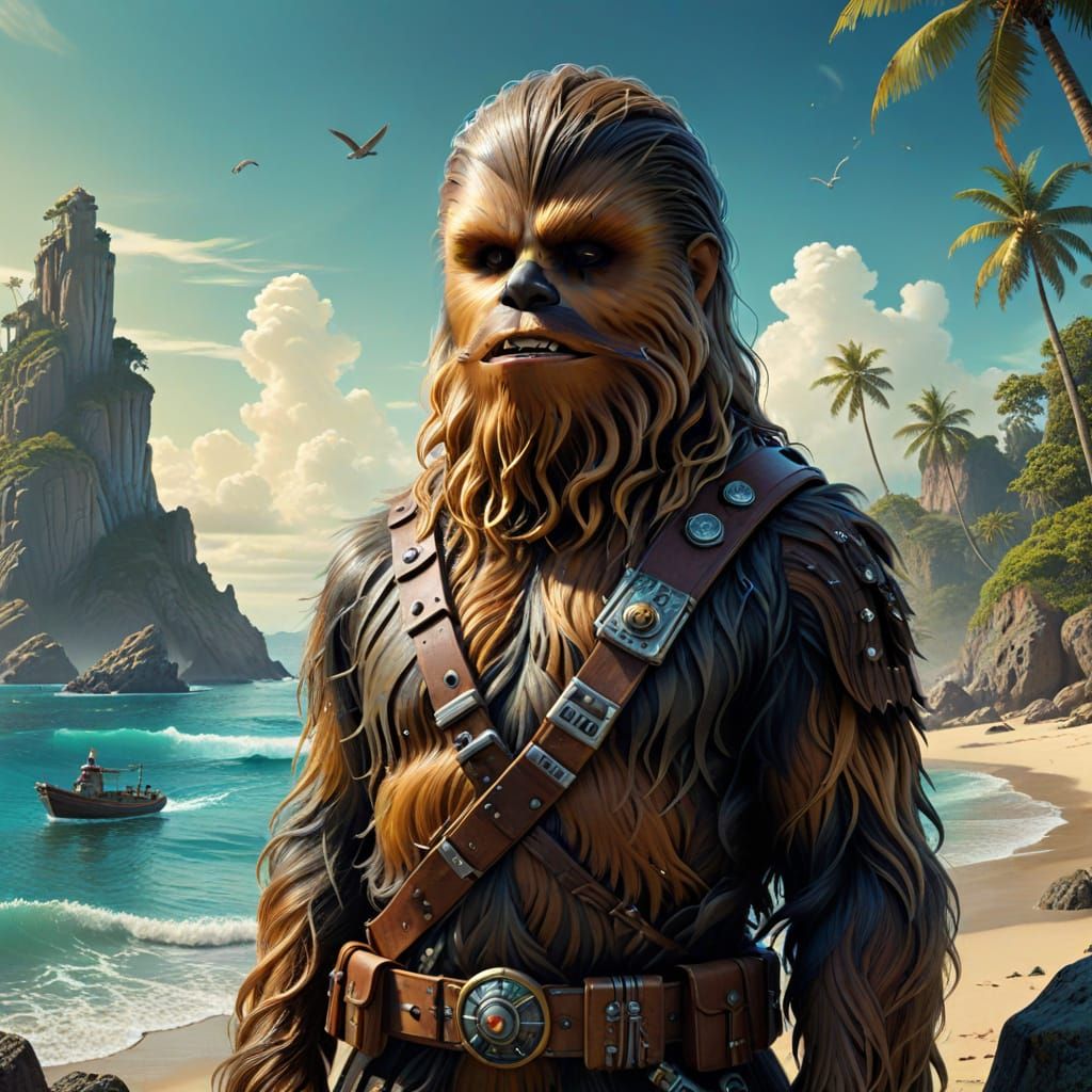 Chewbacca as a Space Pirate in Soft Pastel Hues