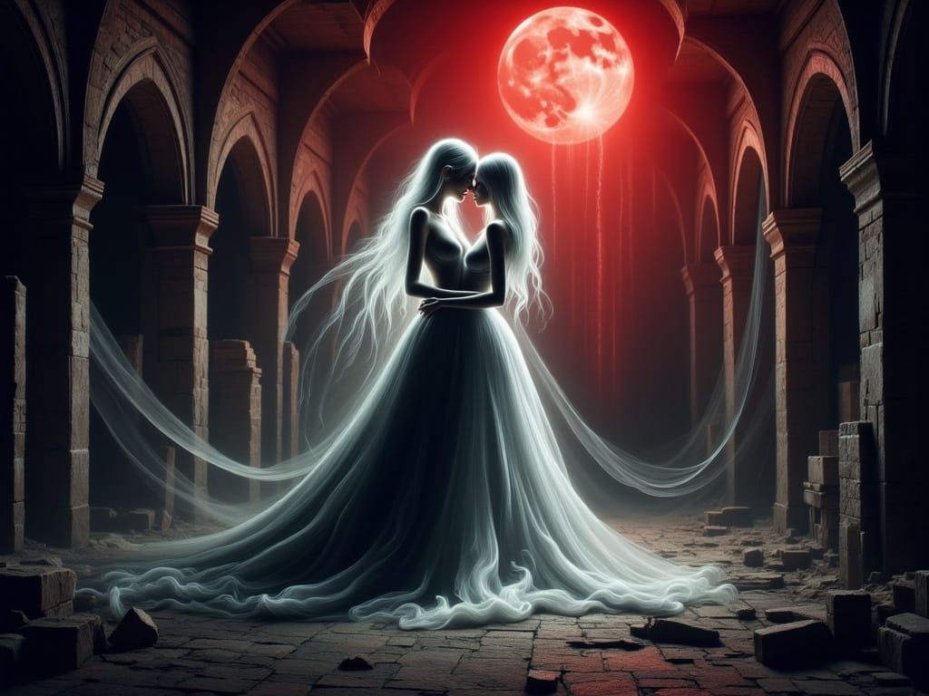 Spectral Tiefling Couple in Gothic Ruins