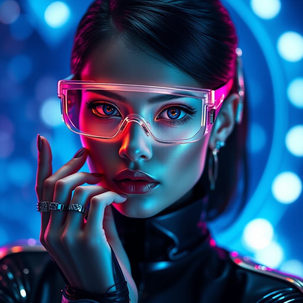 Elegant Cyber Woman in Futuristic Sci-Fi Style
