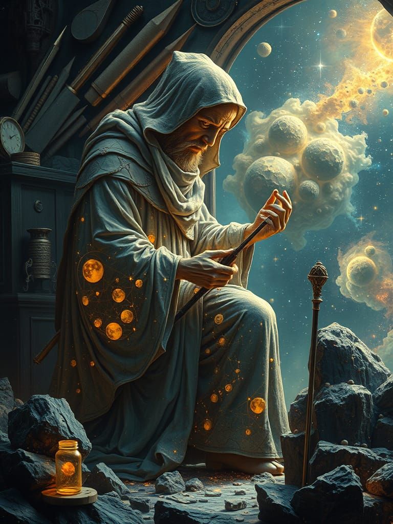 Celestial Sculptor Carving Constellations: Art Nouveau