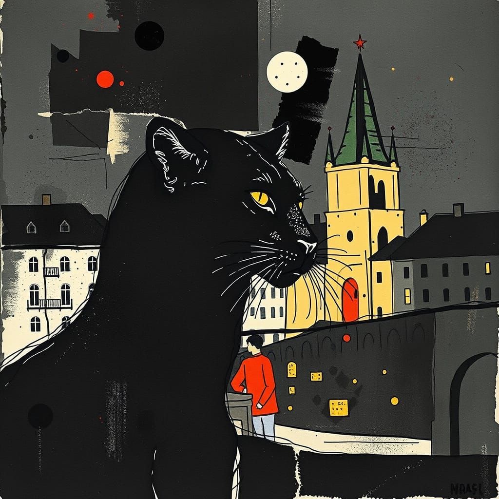 Panther in Prague at Night