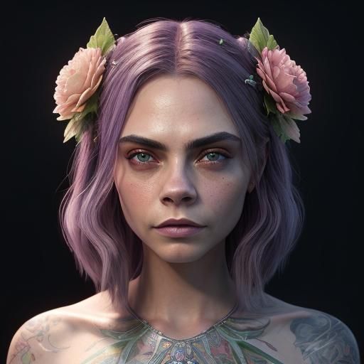 Fantasy Portrait with Flower, Digital Art Style