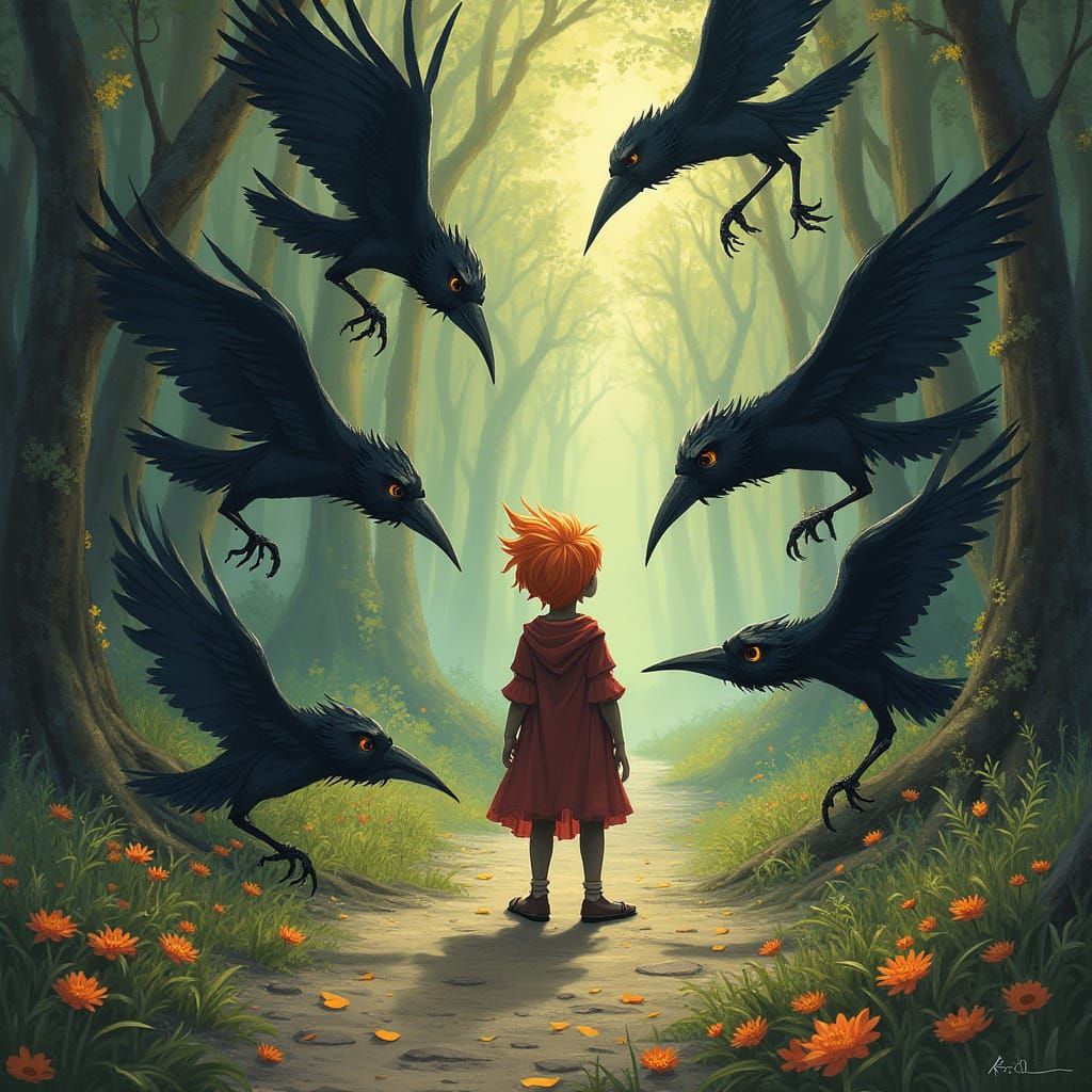 Boy Surrounded by Prowling Figures