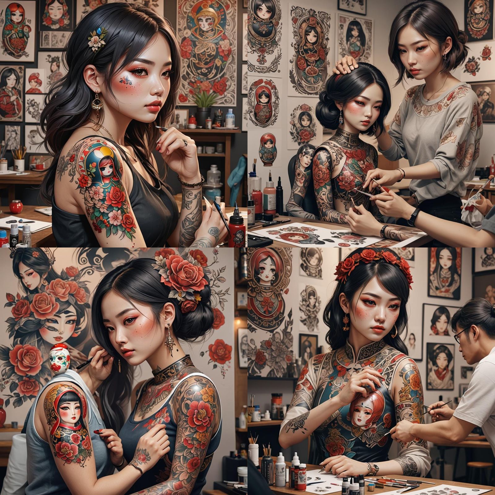 Russian Doll Tattoo Art in Anime Style