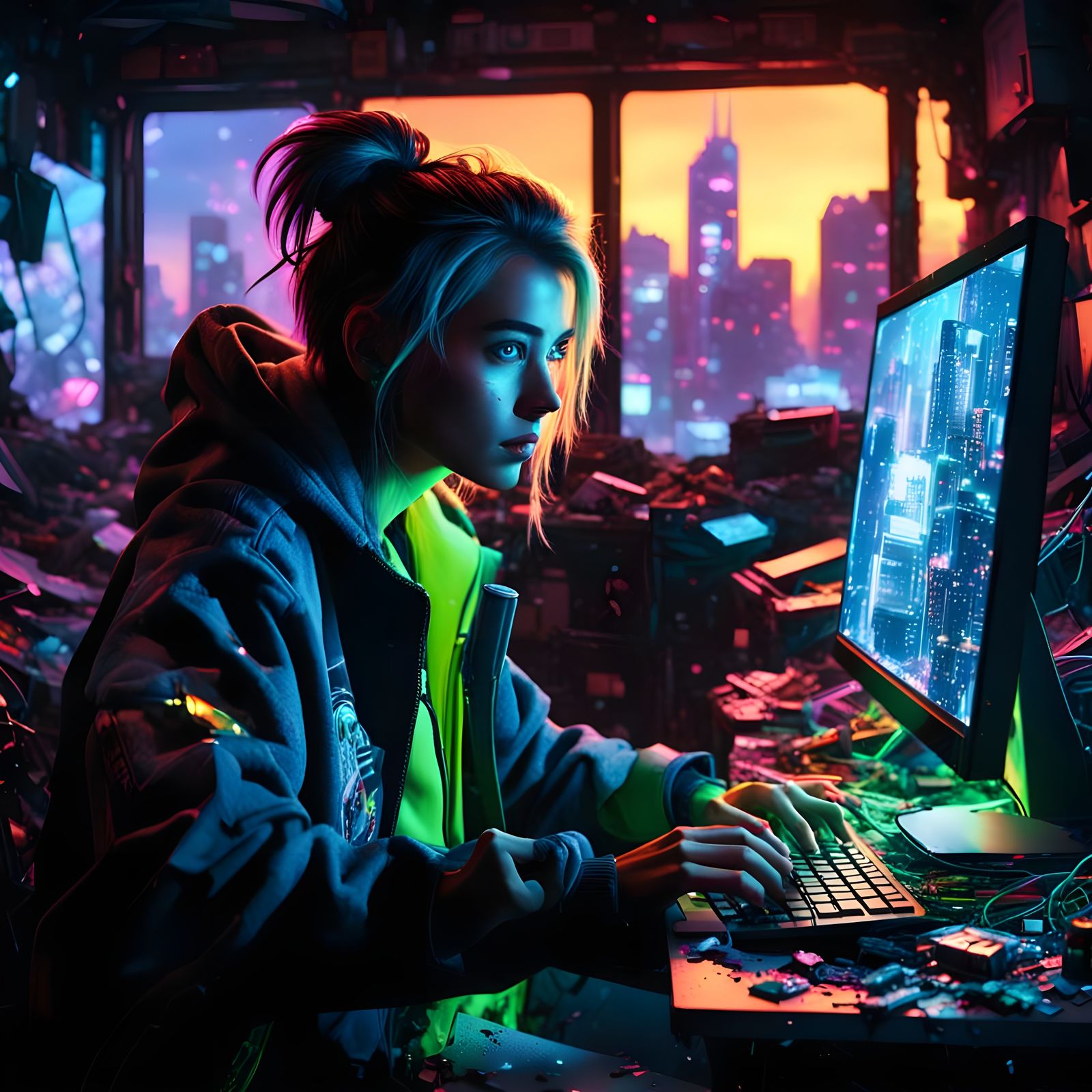 Lady Hacker at Laptop: Cinematic Film Still