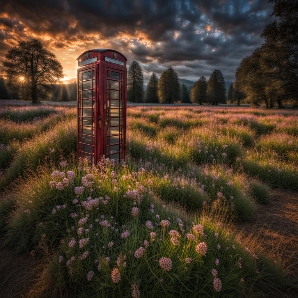 Phonebox in Settler Forge Meadow: Hyperrealistic Photo