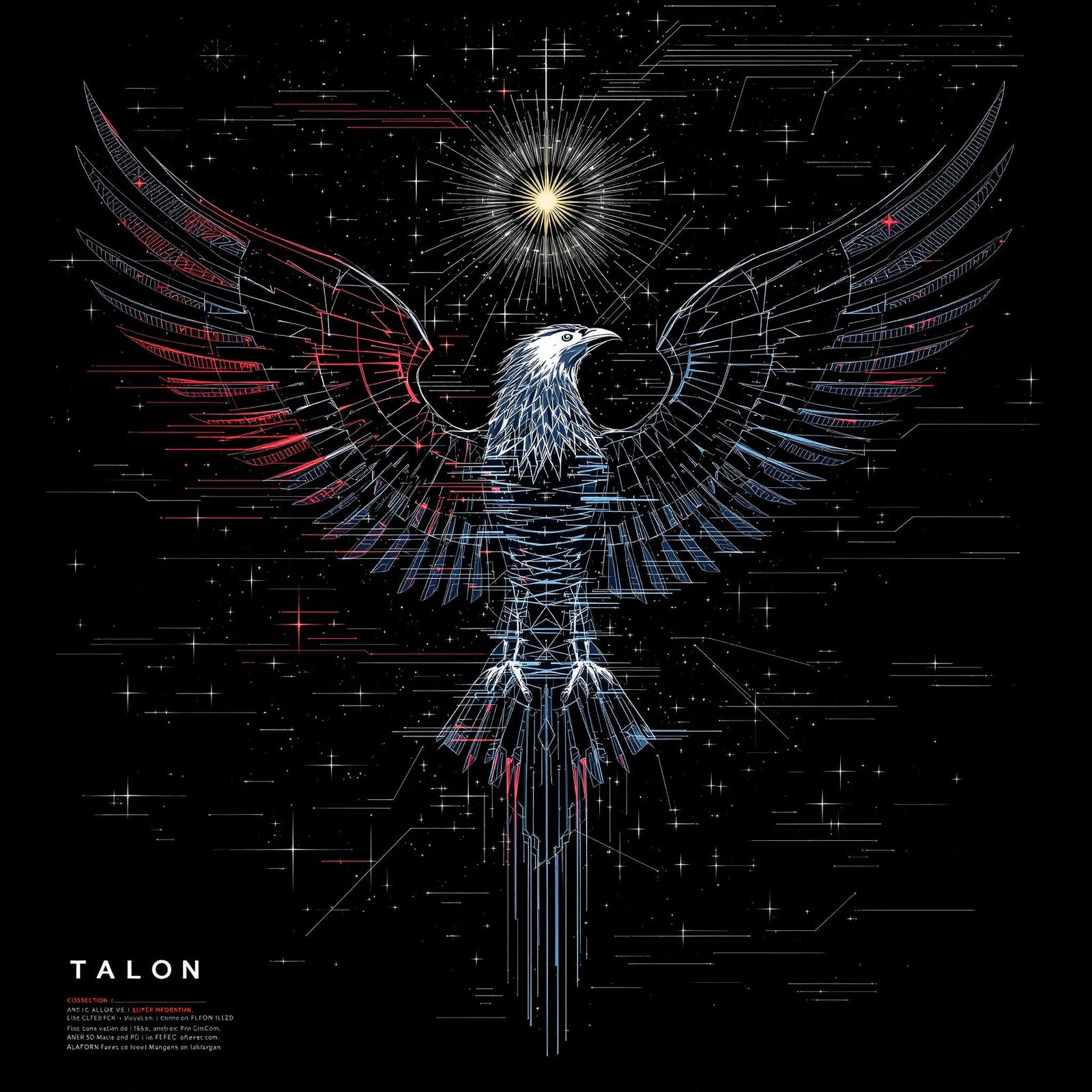 Talon Word Art with Glitching Bird in Maximalist Style