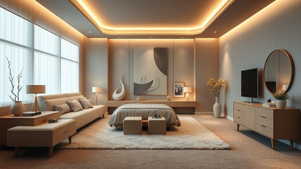 Modern Bedroom Interior in Minimalist Futuristic Style