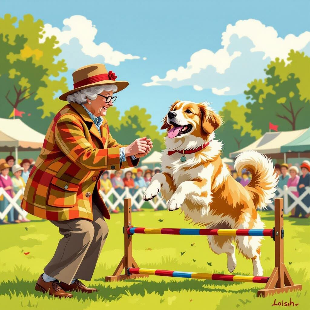 Golden Retriever Dog Show in Storybook Style