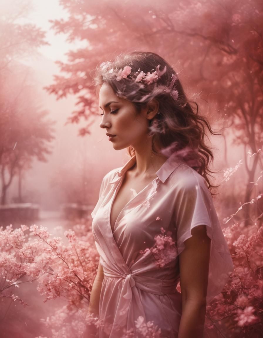 Beautiful Woman in Double Exposure Portrait