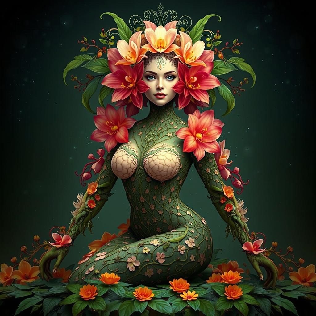 Blooming Flower Woman: Whimsical Digital Art in 16k