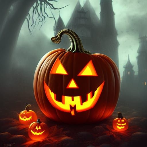 Scary Jack-o'-Lantern Pumpkin in Detailed Matte Painting