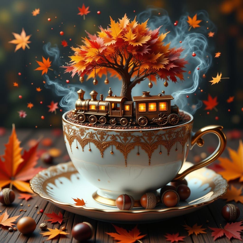 Enchanted Autumn Train in a Teacup