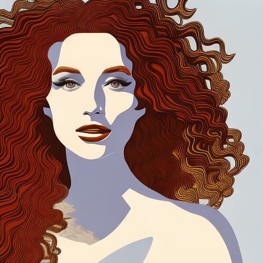 Auburn-Haired Beauty on the Beach: Pop Art Style