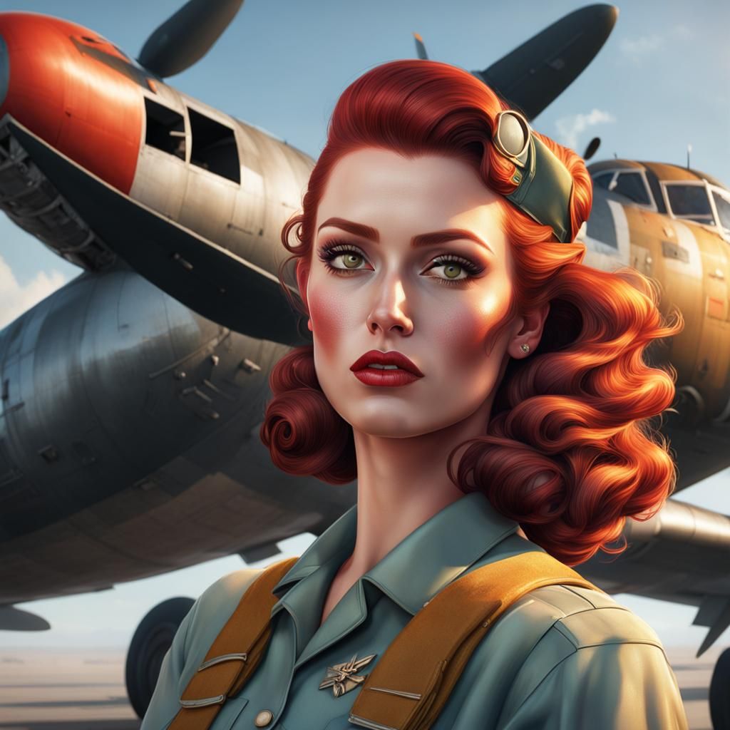 WWII Redhead Pin-Up Girl Portrait