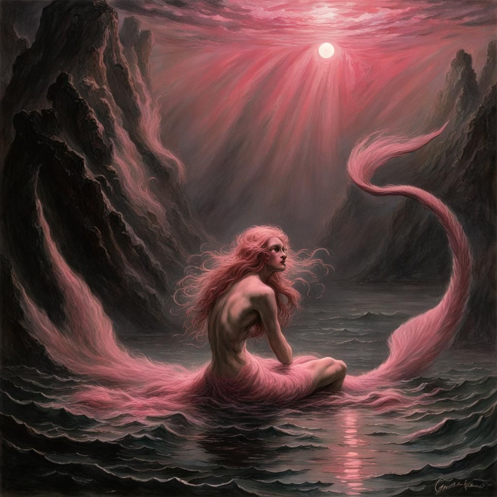 Pink Mermaid in Darkness: A Horror Art Piece