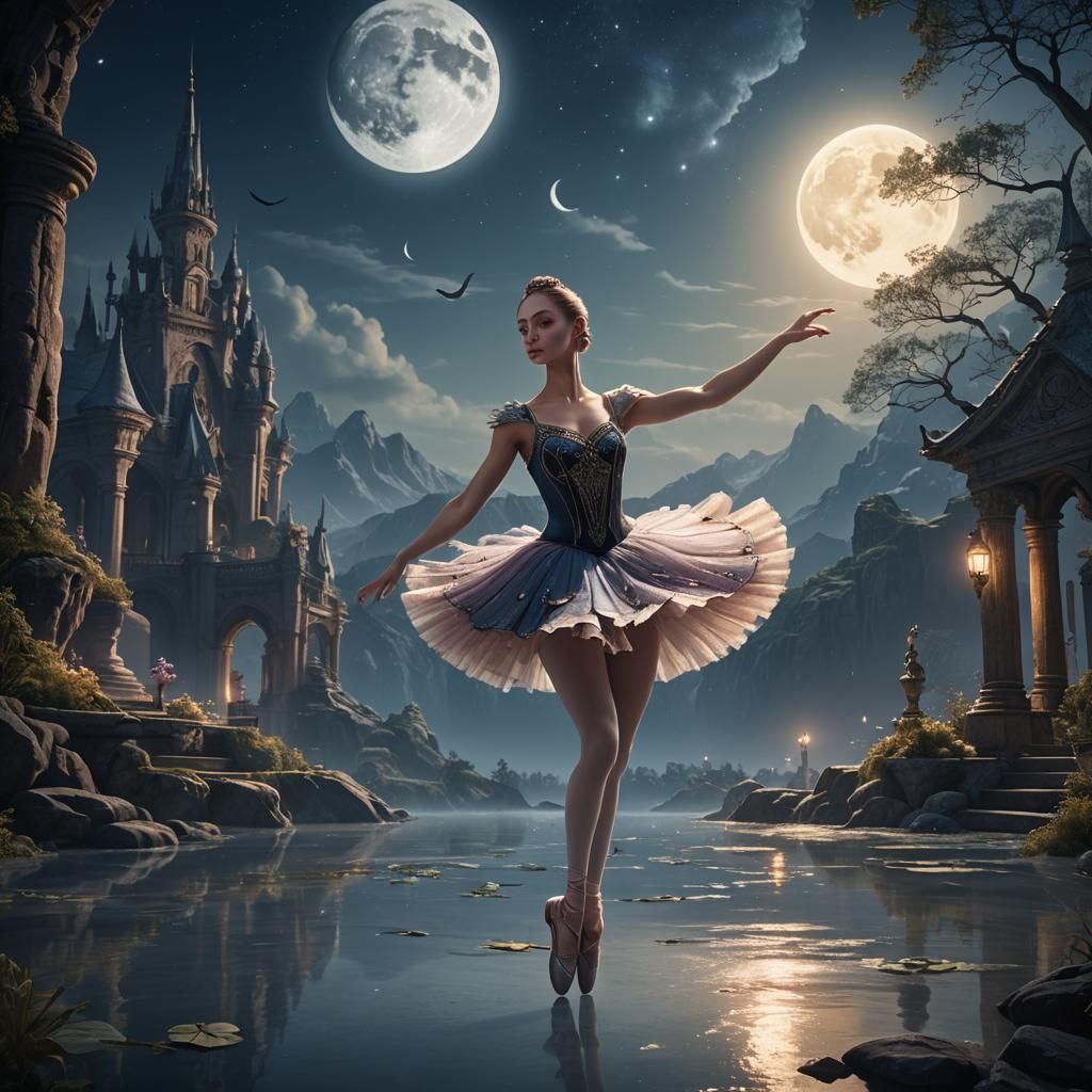 Ballerina Dancing Under Moonlight: Fantasy Concept Art