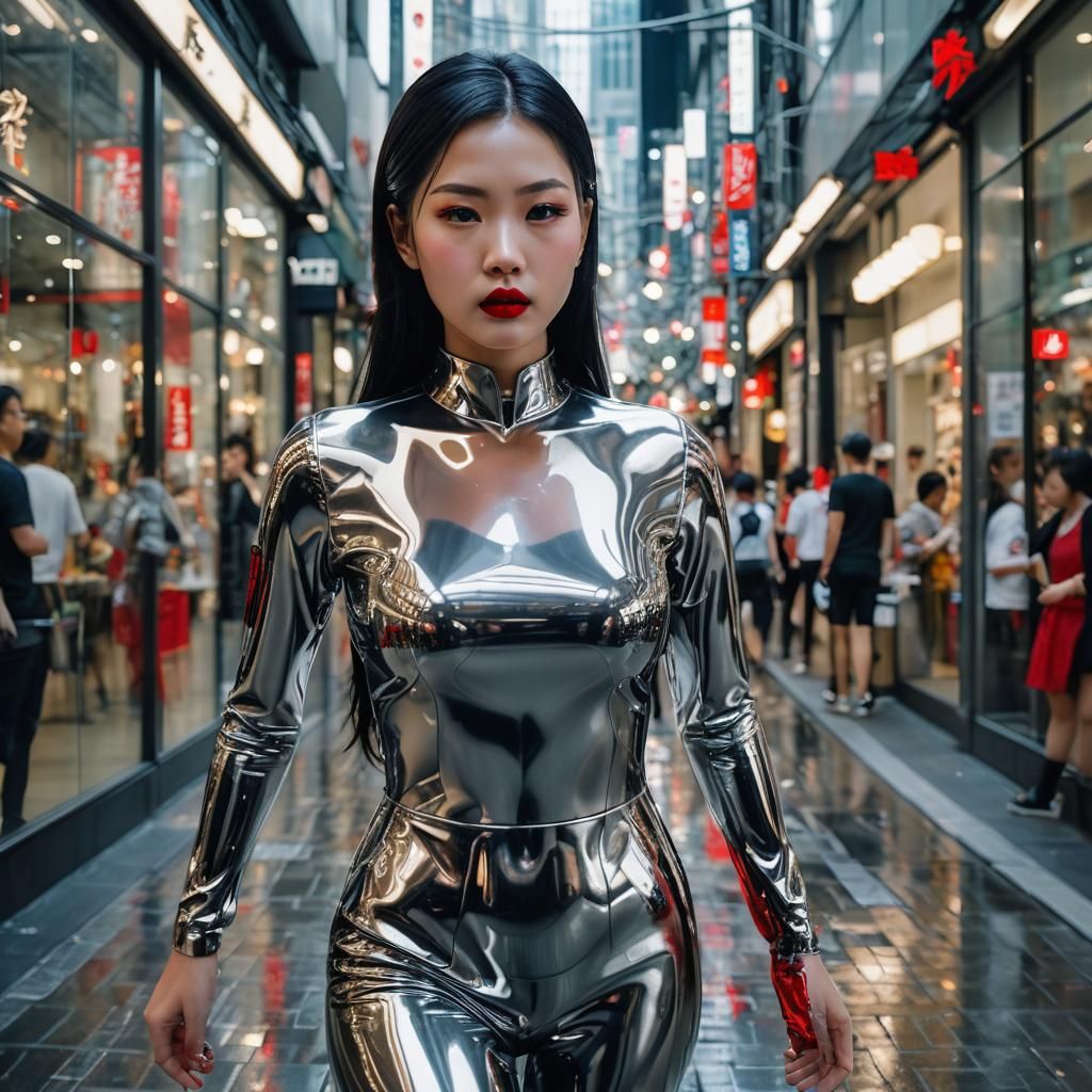 Liquid Metal Asian Woman in Hibiya Street