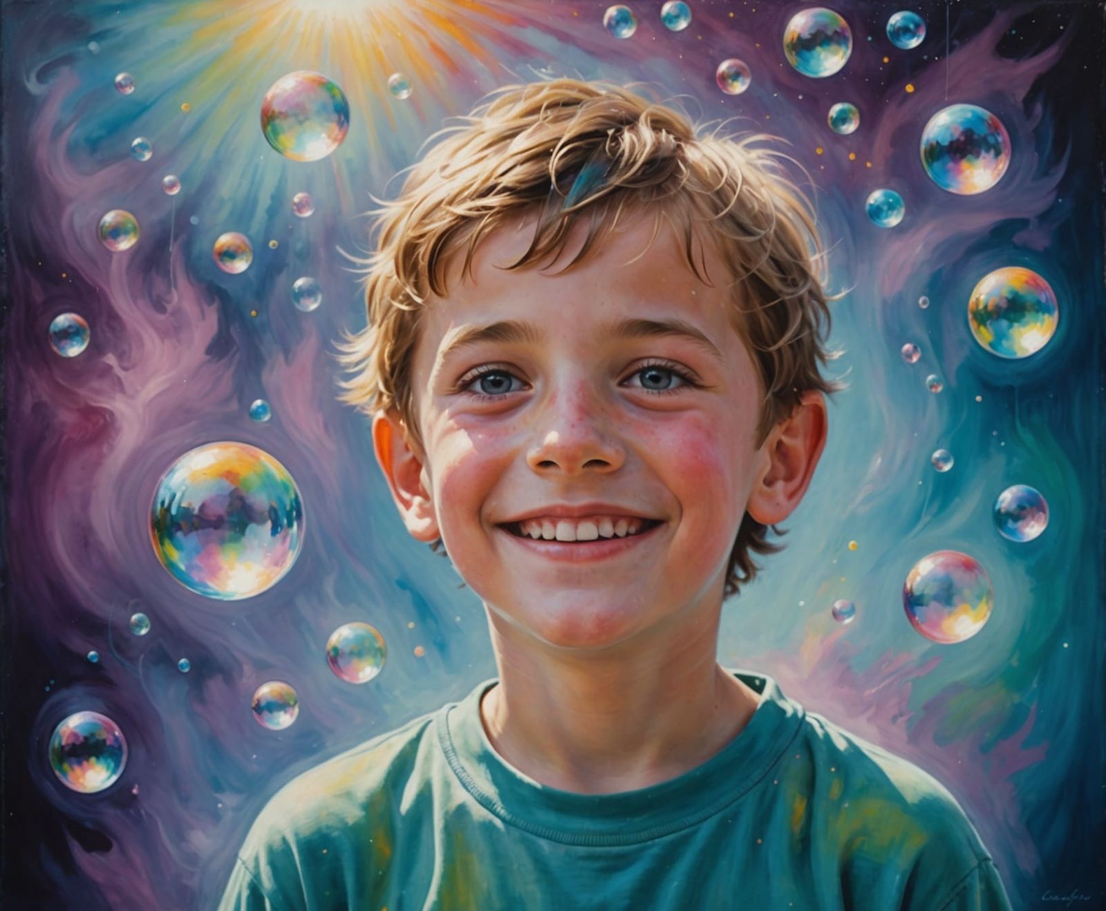 Surreal Child with Spectral Aura in Magic Mist