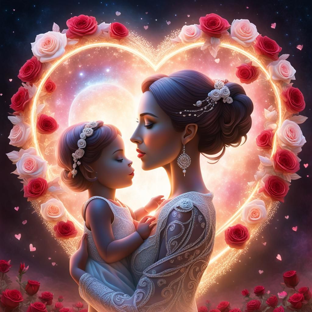 Mother and Child in Heart, Baroque Fantasy Art