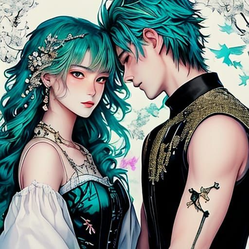 Anime Couple in Studio Ghibli Style