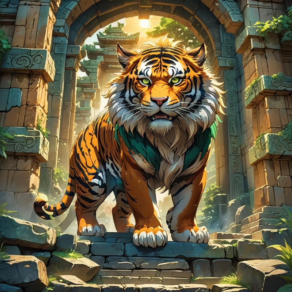 Goku as Tiger in Ancient Temple Ruins