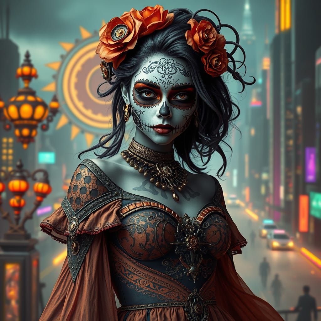 Biomechanical Day of the Dead Portrait