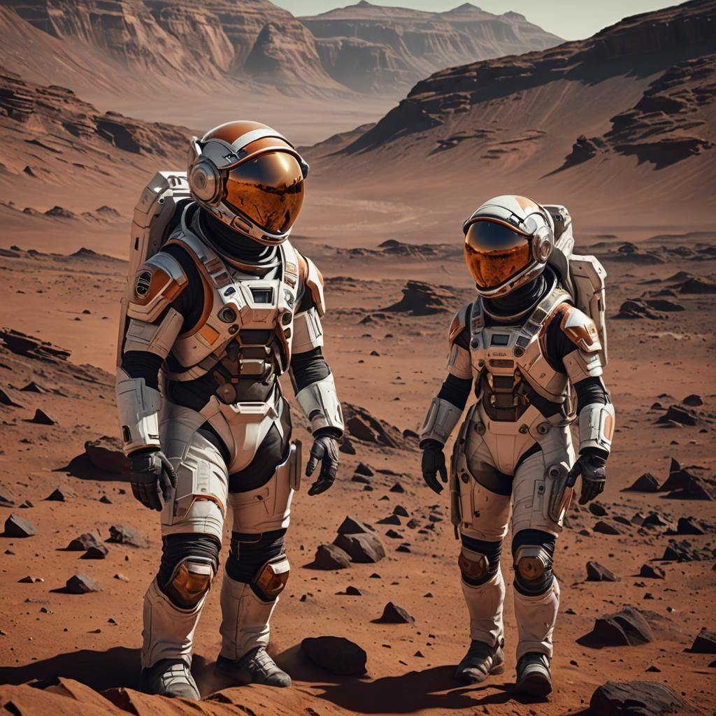 Loving Couple on Mars in Detailed Matte Painting