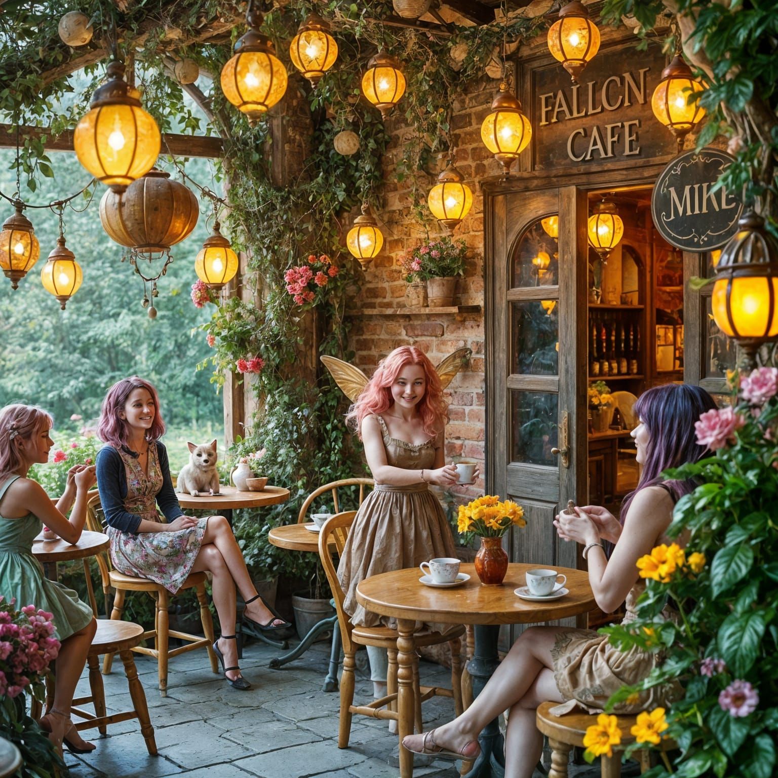 Enchanted Garden Cafe With Fairies and Lanterns