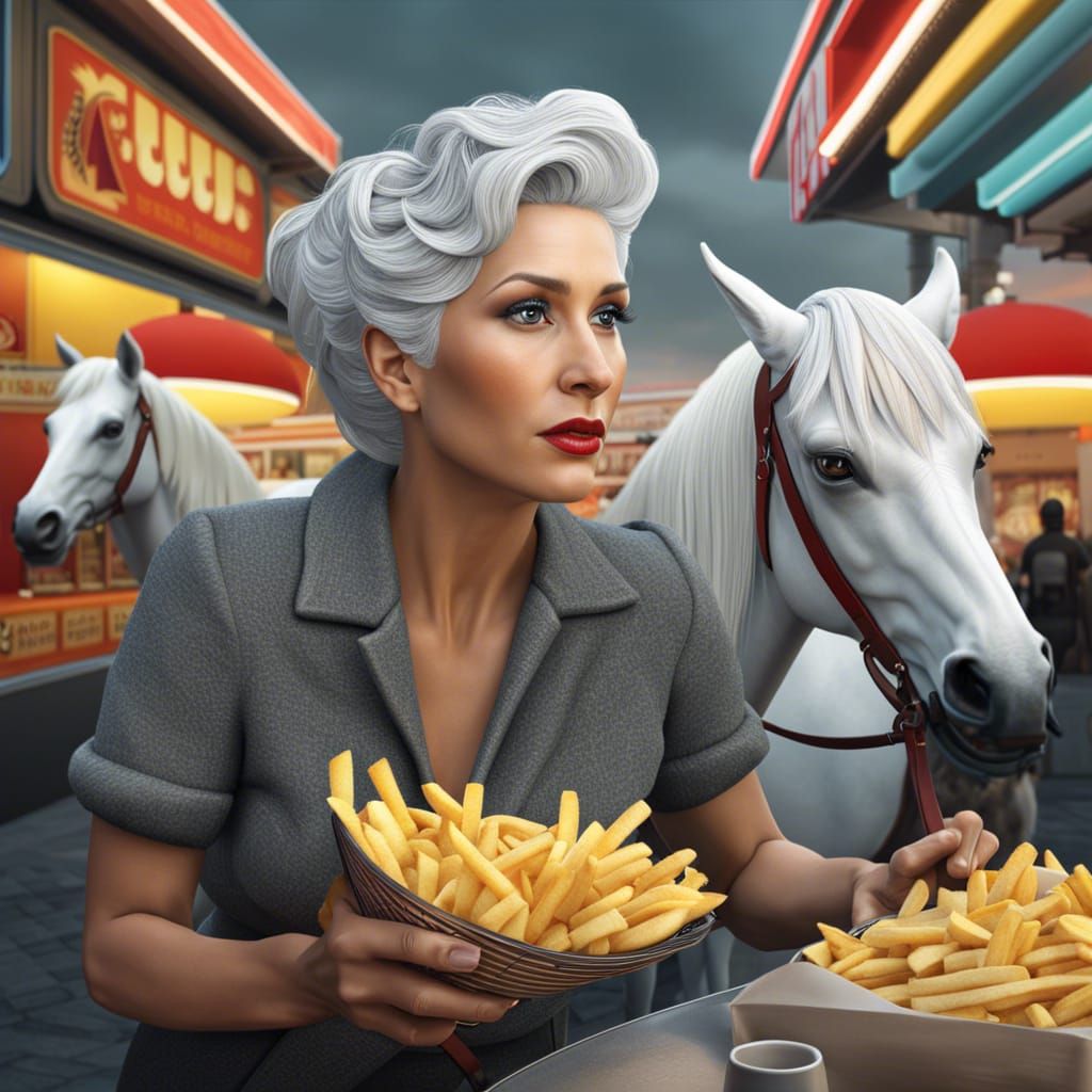 Hyperrealistic Centaur Selling French Fries in 8K