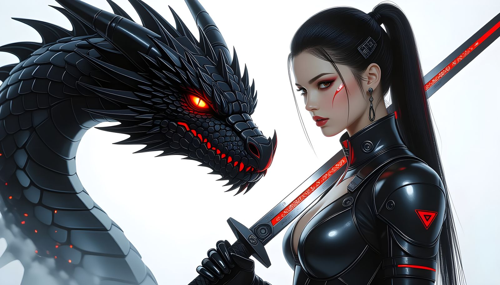Dragon Girl Warrior with Sword in Hyperrealism