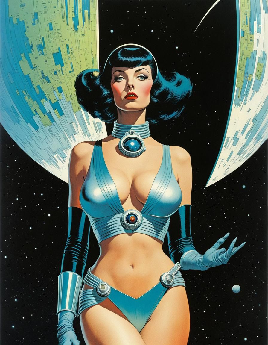 Retrofuturistic Sci-Fi Illustration in 1950s Style